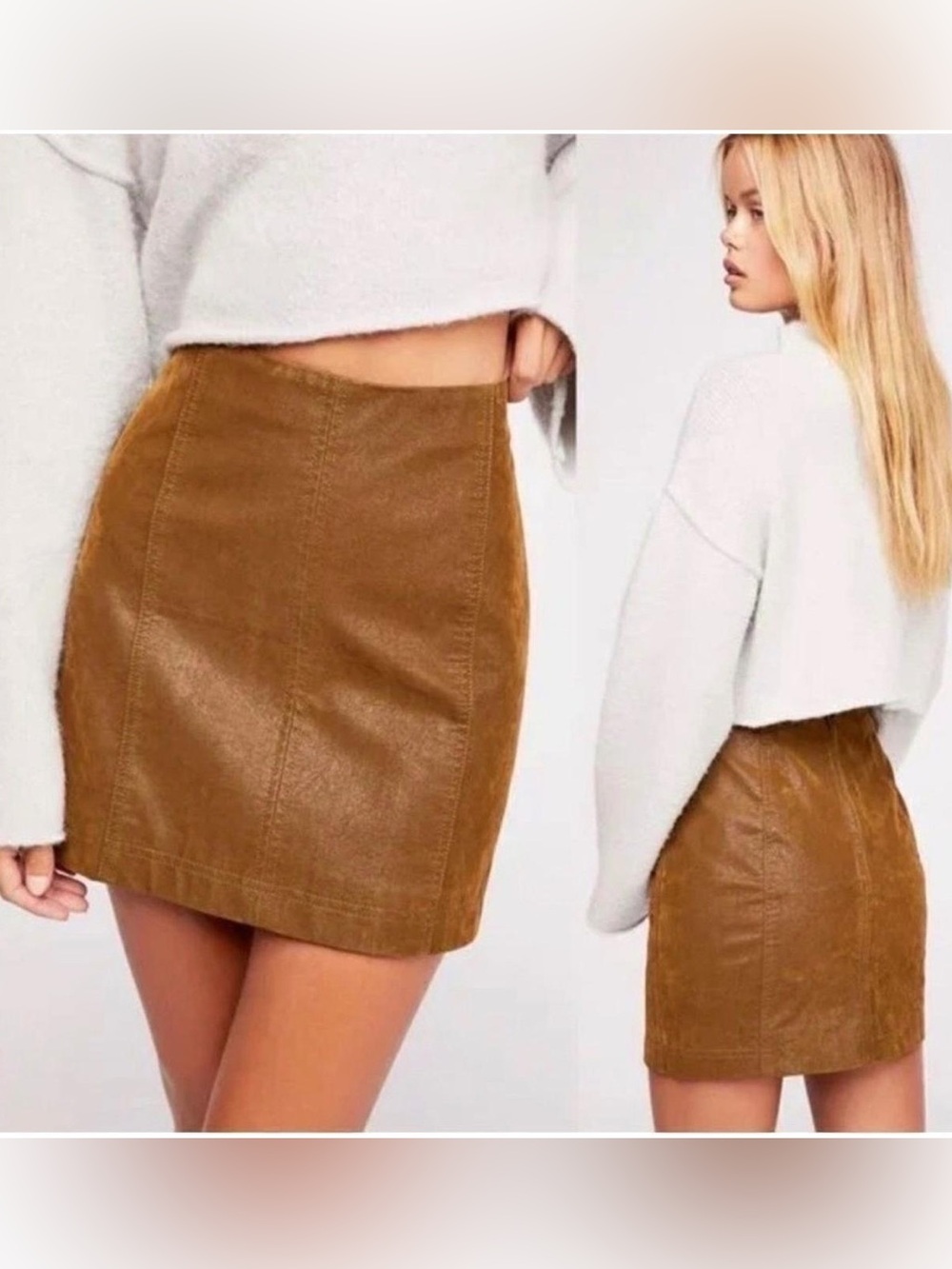 Free People Modern Femme Distressed Vegan Leather Mini Skirt